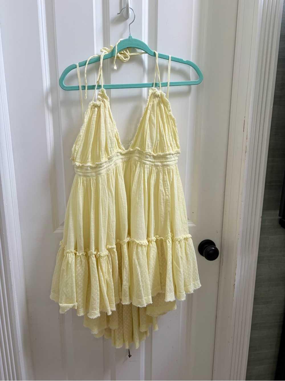 Free People Pale Yellow Ruffled High-Low Halter Dress